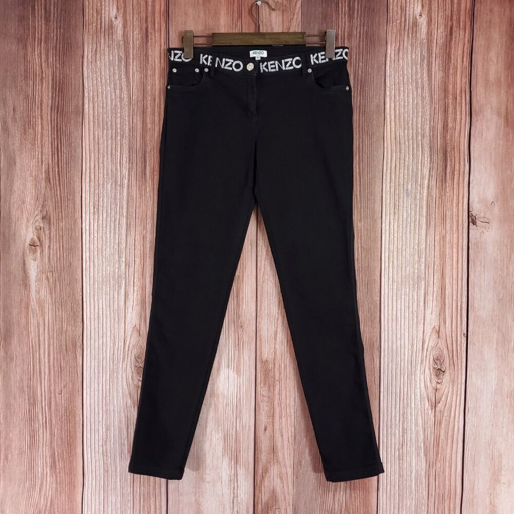*READ* Kenzo Paris Jungle Womens Size 40 Black Skinny Jeans Stretch Logo Waist
